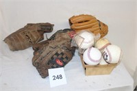 3 BASEBALL MITTS & BASEBALLS