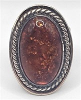 Sterling Silver Ring with Large Amber Stone