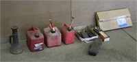 Screw Jack & Assorted Tools & (3) Gas Cans