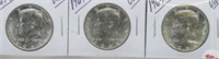 (3) 1964-D  UNC 90% Silver Kennedy Half Dollars.