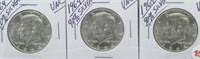 (3) 1964 UNC 90% Silver Kennedy Half Dollars.