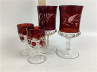 US Glass ruby red etched goblets (set of 2).  US