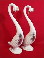 Two Pink and Gold Crane Figures