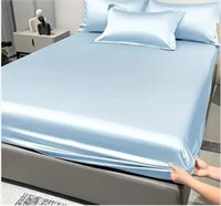 Temu Ice Blue Fitted Faux Silk Sheet - Queen