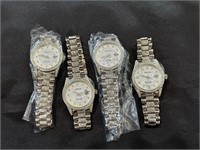 4 Mens Silver and Crystal Geneva Watches
