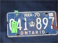 Ontario License plate Mar-1970