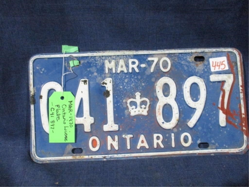 Ontario License plate Mar-1970