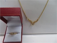 10KT PEARL RING & GOLD SEED PEARL NECKLACE