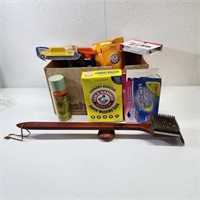 Mixed Lot Cleaning Supplies and a Wooden