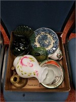 Box with cups, green turkey bowl, blue d