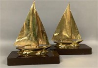 Heavy Brass Sailboats Bookends