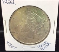 OF) 1922 PEACE DOLLAR, BEAUTIFUL COIN,