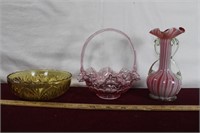 M/C Art Glass Vase & Coloured Bowls