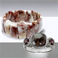 Wild Horse & Garnet Ring & Genuine Stone Bracelet