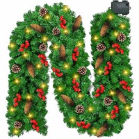 Christmas Garland with Lights, 9 Ft Artificial