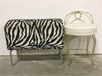 Child's zebra bench and child's vanity chair