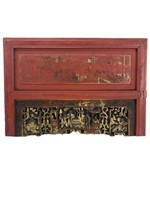 Wooden Chinese Red Lacquer Gilt Wall Hanging