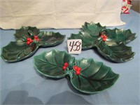 3 LEFTON HOLLY & BERRY SERVING TRAYS