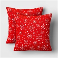 2pk Red Snowflake Christmas Square Throw Pillow Se