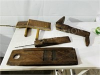 4 various antique wood tools