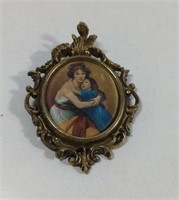 Vintage Mother With Child Brass Silk Padded Wall
