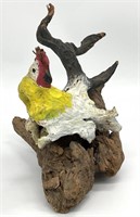 Signed Hand Painted Root Wood Rooster