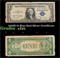 1935D $1 Blue Seal Silver Certificate Grades vf+