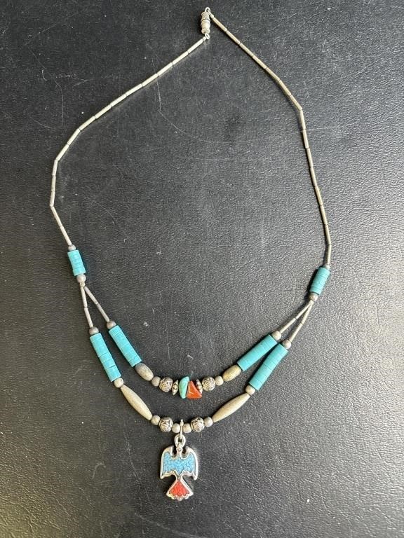 Vintage turquoise metal necklace
