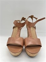 Franco Sarto Serenity Leather Brown Cork Wedges