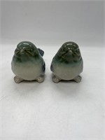 2-Chubby Fat Ceramic Bird Figurines Green & Blue