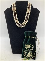 Pearl & Garnet Necklace Marked 14k