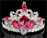 Elegant Ruby & White Topaz Designer Crown Ring