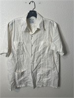 Vintage Guayabera Button Up Shirt White Large