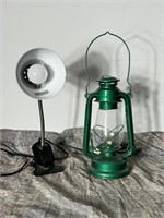Clamp Lamp and Green Oil Lantern