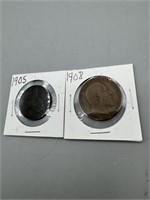 1908, 1905 Foreign Coins