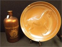 Glass Bottle, Large Horse Plate & Holder