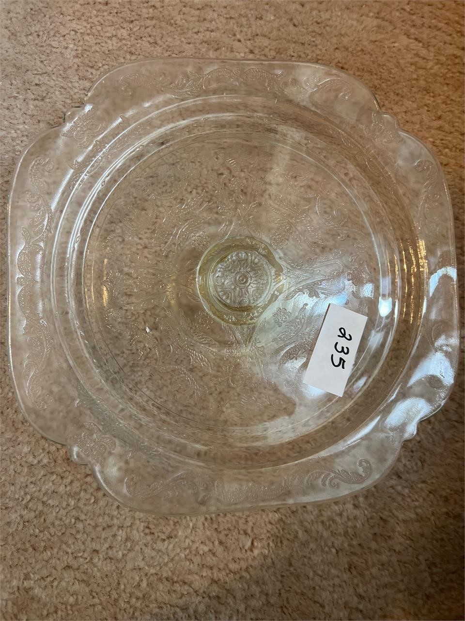 PEDASTAL DEP. GLASS CAKE PLATE10 1/2 DIA REPAIRED