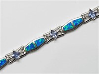 Silver Opalite Amethyst Bracelet
