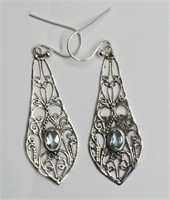 Silver Earrings With Blue Gemstone