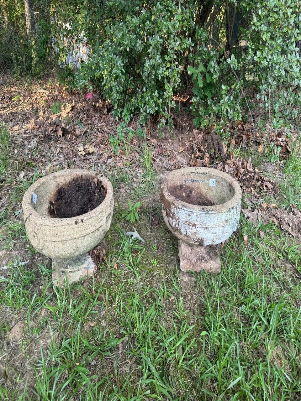 2 matching concrete flower planter- one has damage