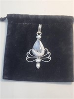 Sterling Silver wPearl & Dendritic Opal Pendant