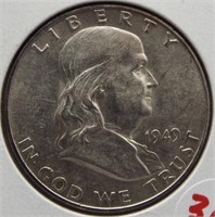 1949-D Franklin half dollar. BU. Key date.