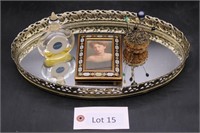 Vanity Tray With Hat Pins, Perfume & Picture