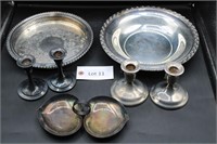 Silver Plate Candle Stick Holders, Serving Dishes