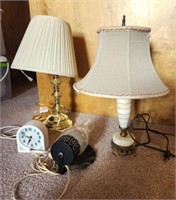 Wall Lamp, 2 Table Lamps & Electric Alarm Clock