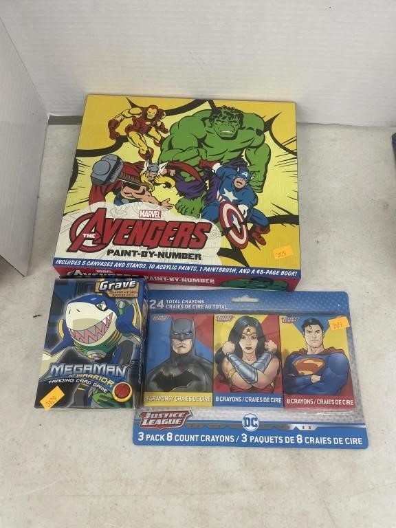 The avengers paint set, justice league crayons