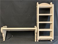 Two wooden display shelves 21"-25"