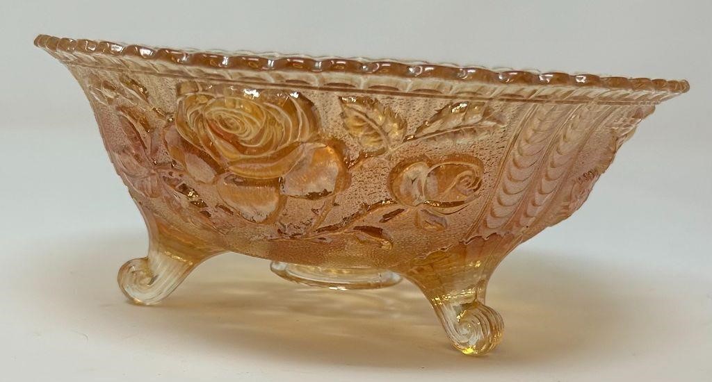 Imperial Glass Lustre Rose 3-Footed Carnival Bowl