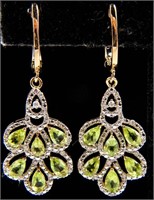 Jewelry Sterling Silver Peridot & Diamond Earrings