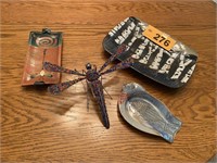 POTTERY PCS. & HAND BEADED DRAGONFLY